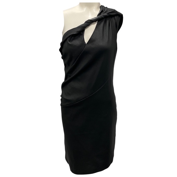 Givenchy Black Draped One Shoulder Stretch Lambskin Leather Mini Dress - Picture 1 of 6